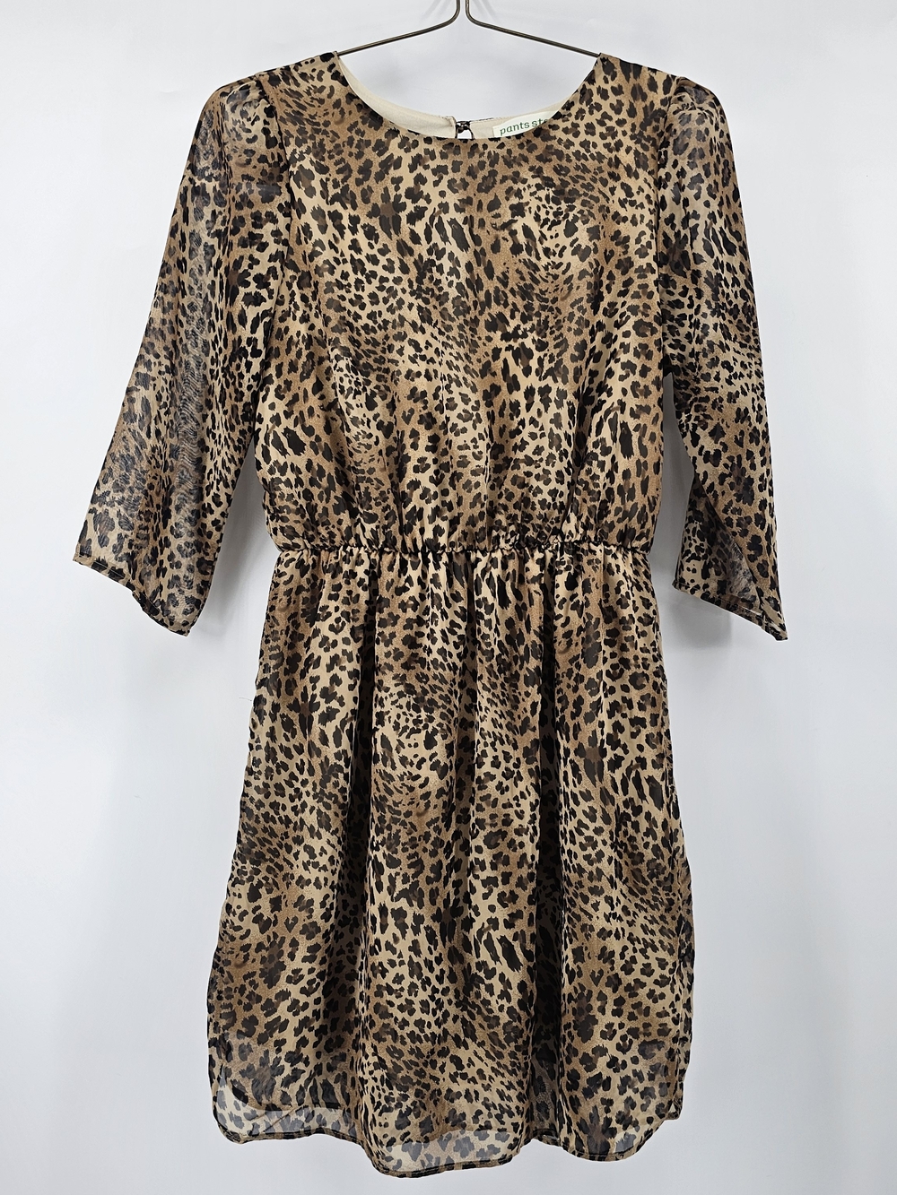 Pants Store Leopard Print Chiffon 3/4 Sleeve‎ Mini Dress